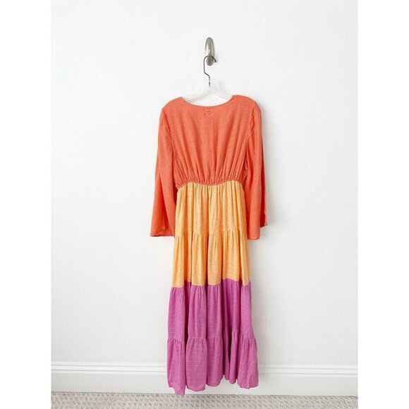 NWT PQ Anthropologie Lila Multi Colored Tiered Maxi Dress Cover Up XS / S Orange - Picture 7 of 9